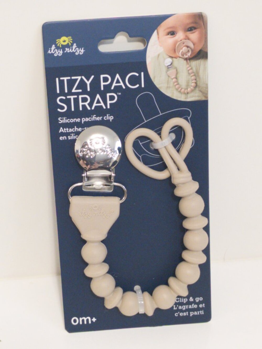 NWT Itzy Paci Strap Beaded Pacifier Clip Silicone 0m+ Toast Beige Baby Utility
